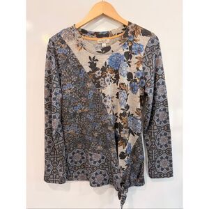 One World Mixed‎ Print Floral Tie Front Top L  Listing